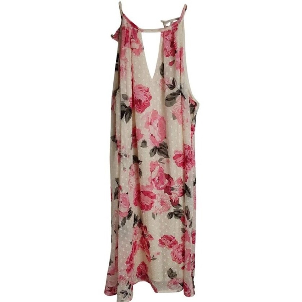 Candies Floral Halter Mini Dress Pink  & Cream Rose Swiss Dot Cream